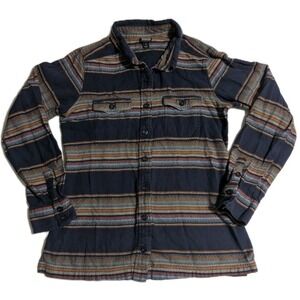 Patagonia Organic Cotton Striped Button Shirt Women's 2‎ Navy Long Sleeve